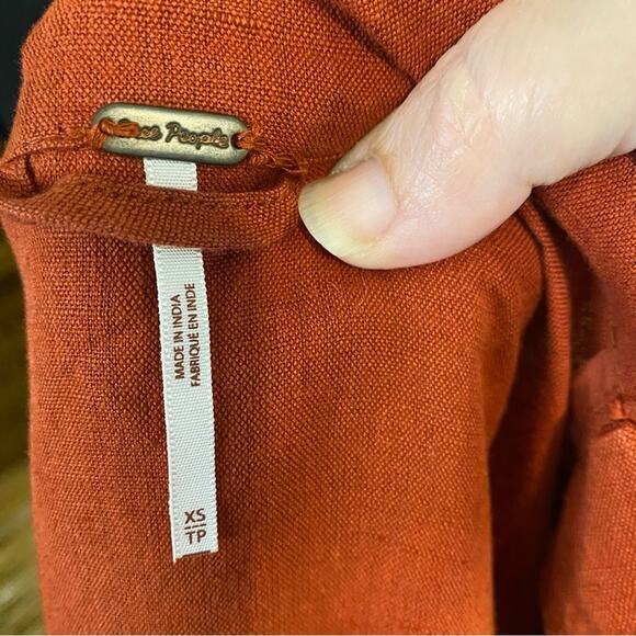 Free People linen blend Women's Double-Breasted Blazer jacket in Rust XS - Picture 5 of 9